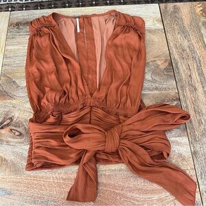 Free people rust satin bow top